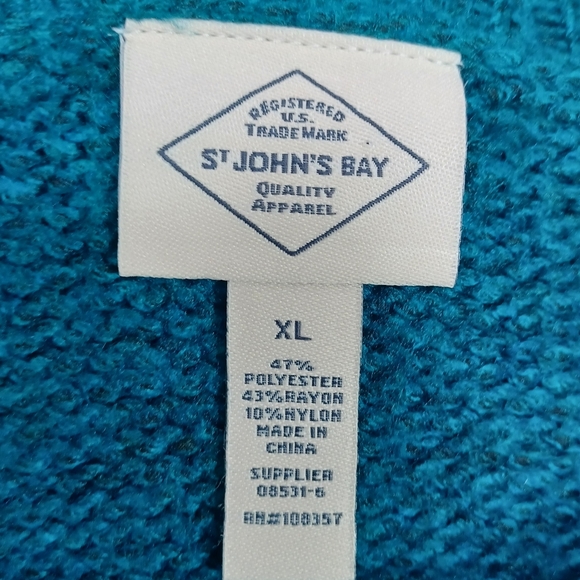 NWT St. John’s Bay Teal Cable Knit Pullover XL Cozy Soft Stretch Winter Sweater - Picture 7 of 13